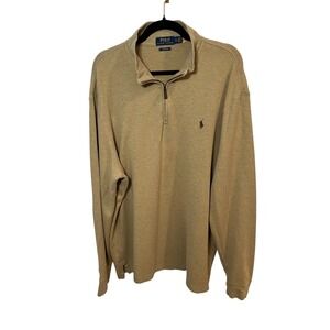 Polo‎ Ralph Lauren Estate Rib Cotton Quarter Zip Tan Pullover Sweater Mens XL